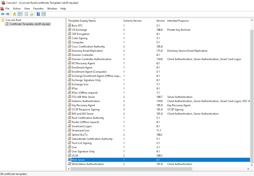 microsoft template certificate